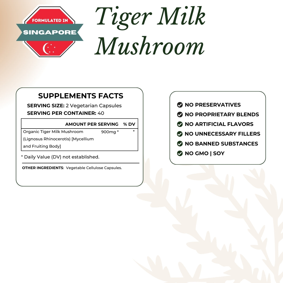 Tiger Milk Mushroom 虎乳芝 | 80 Capsules | (Lignosus Rhino)