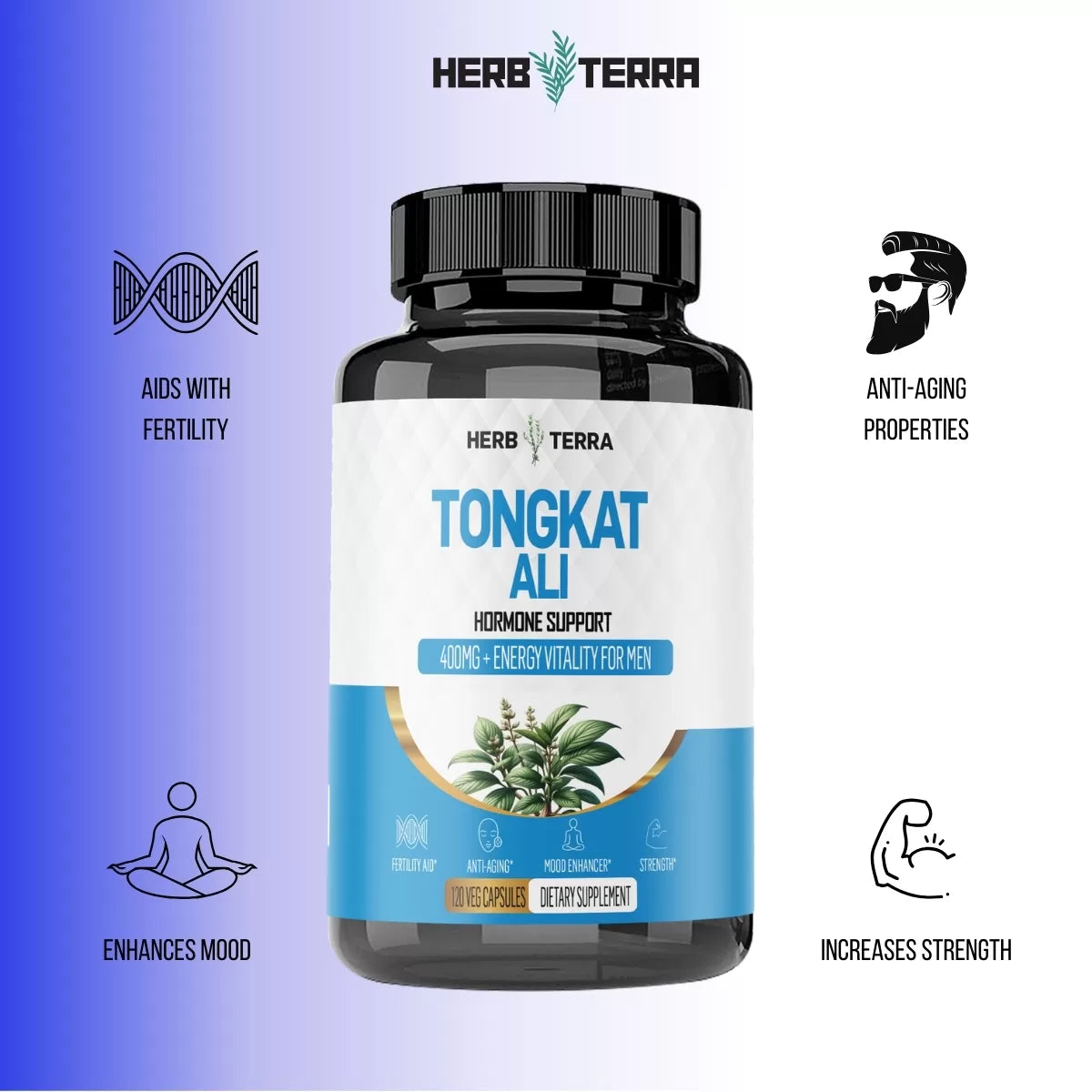 Tongkat Ali Root Extract | 120 Capsules | Natural Hormonal Support