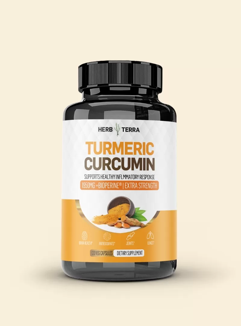 Turmeric curcumin capsule supplement bottle